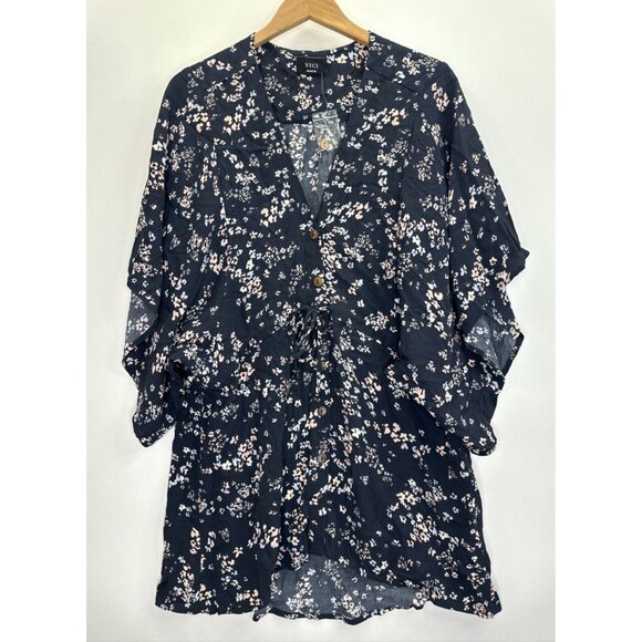 VICI Women's Floral V-Neck Button Up  Mini Tunic Dress Size Medium NWOT - Picture 1 of 9